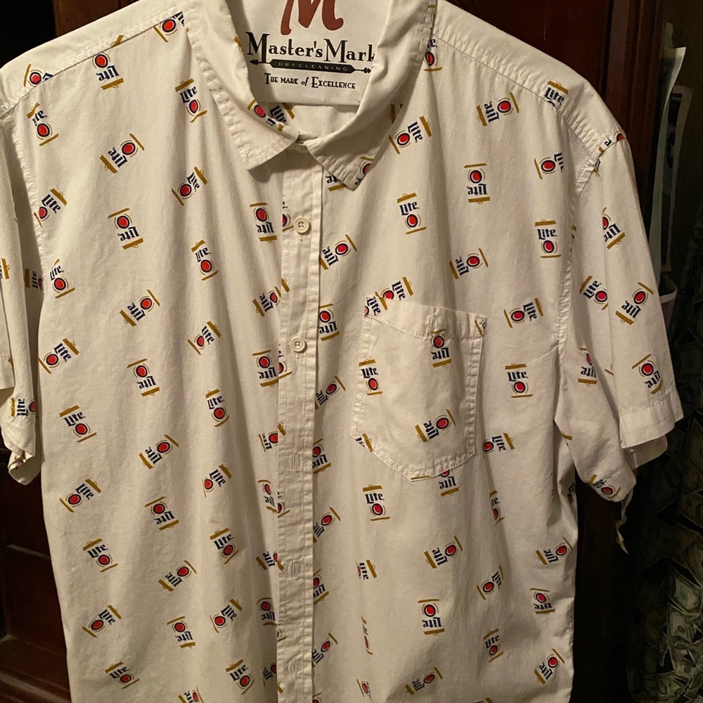 Miller Lite White Short Sleeve Button Down Shirt Men's Miller Lite XXL